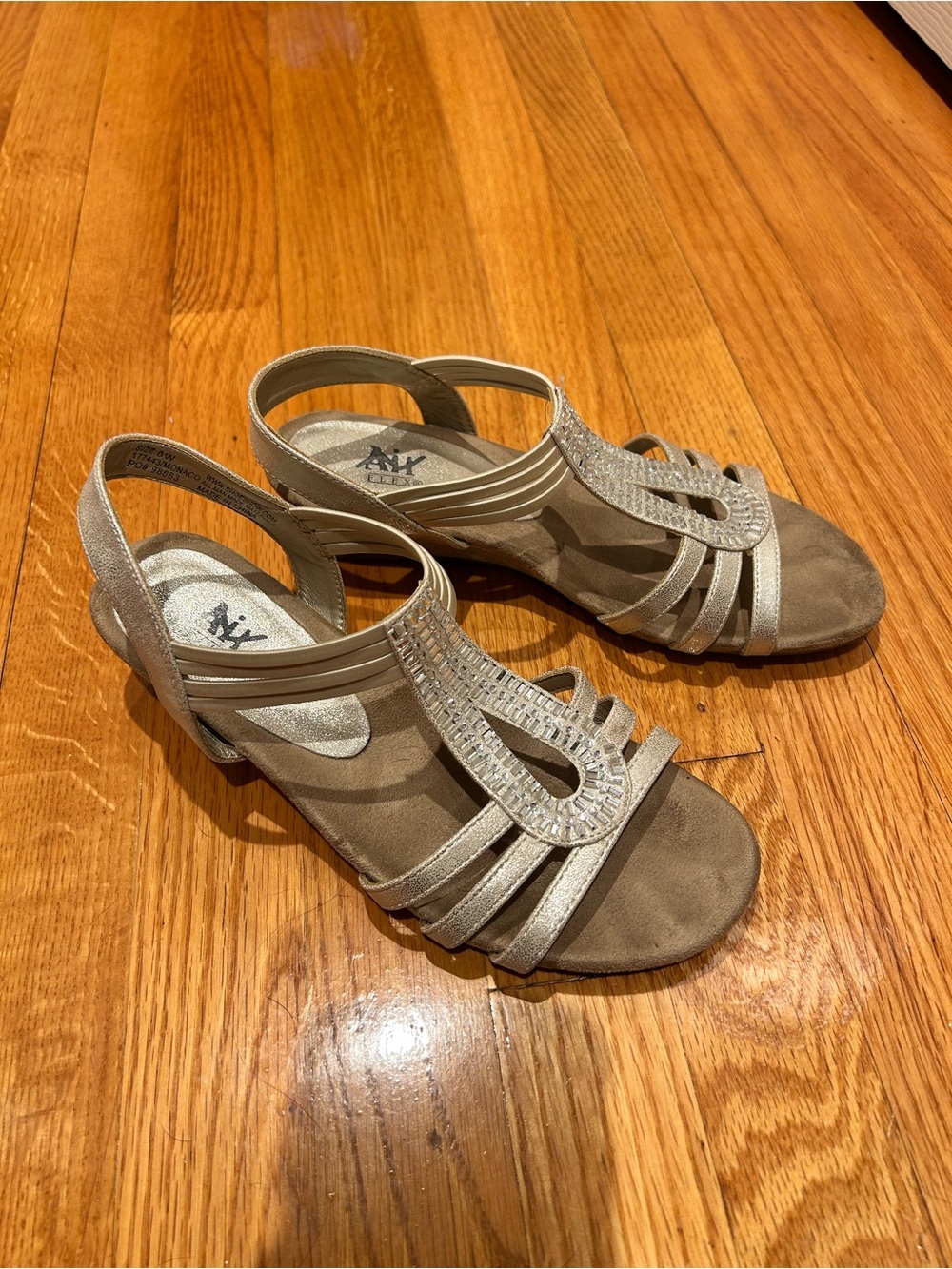Metallic Silver Slingback Sandals with Decorative T-Strap